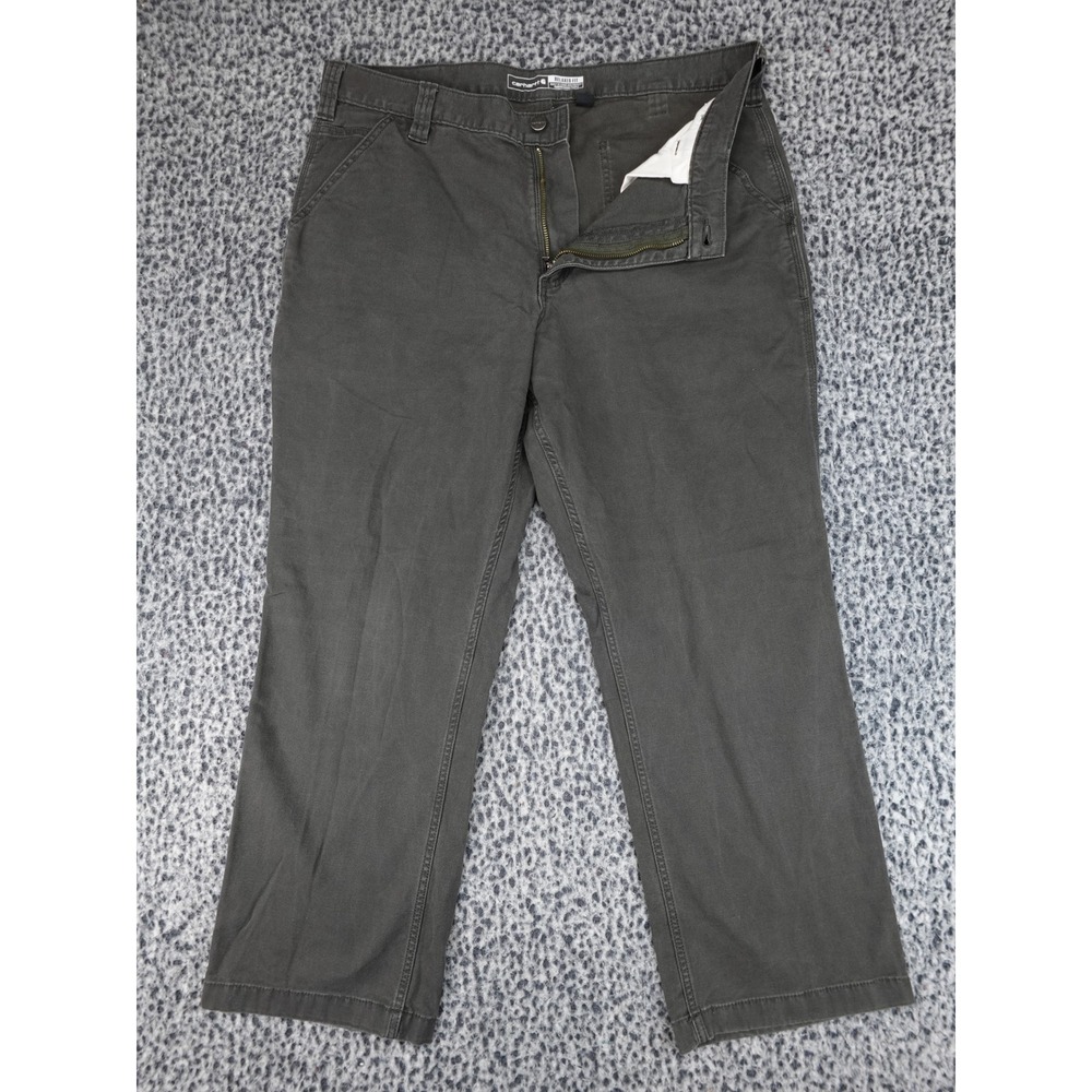 Carhartt Work Pants Mens 38x30 Grey Rugged Flex Relaxed Fit Canvas 102291